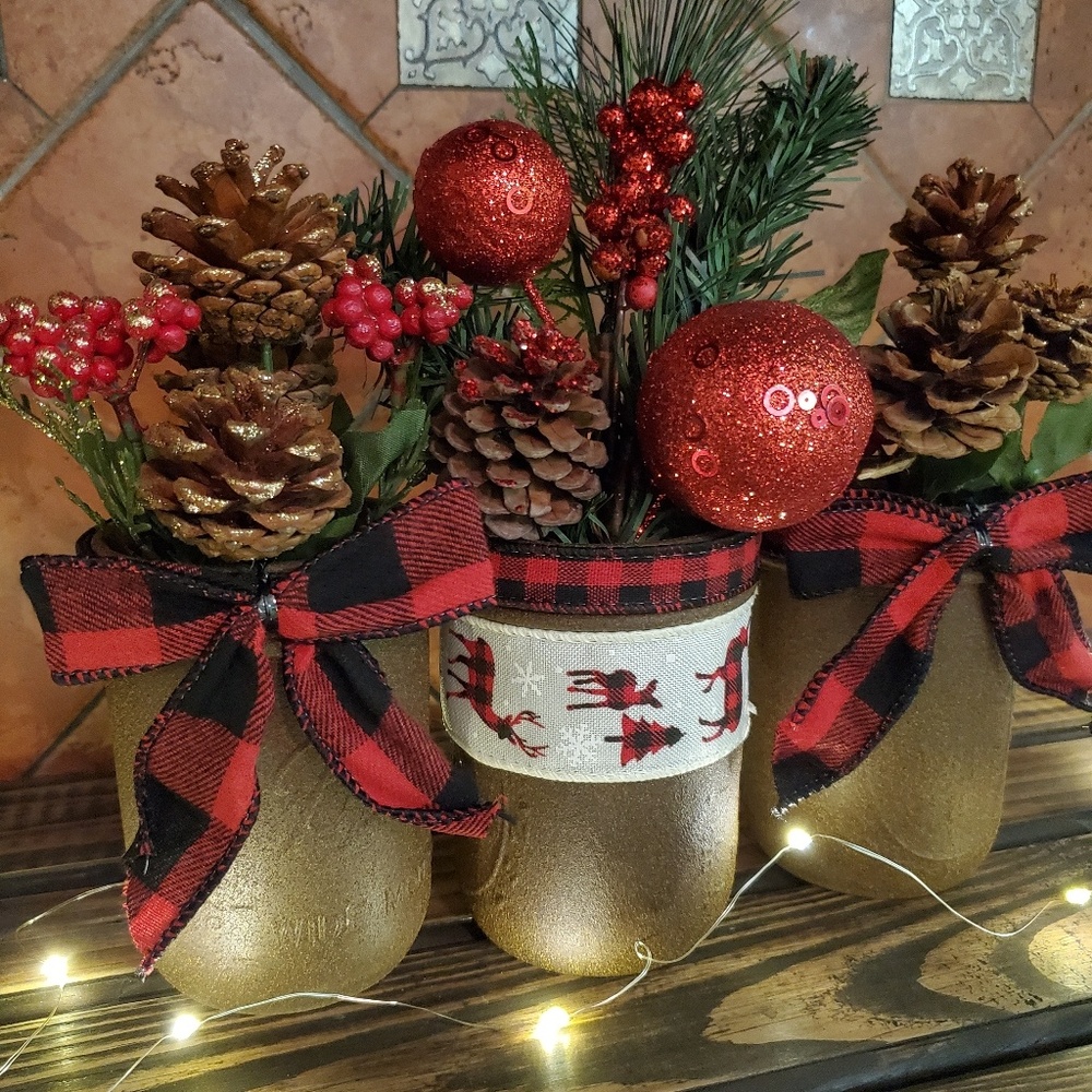 Farmhouse Rustic Textured Holiday Mason Jar Set